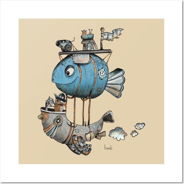 A robot-fish-zeppelin Wall Art by freedzart